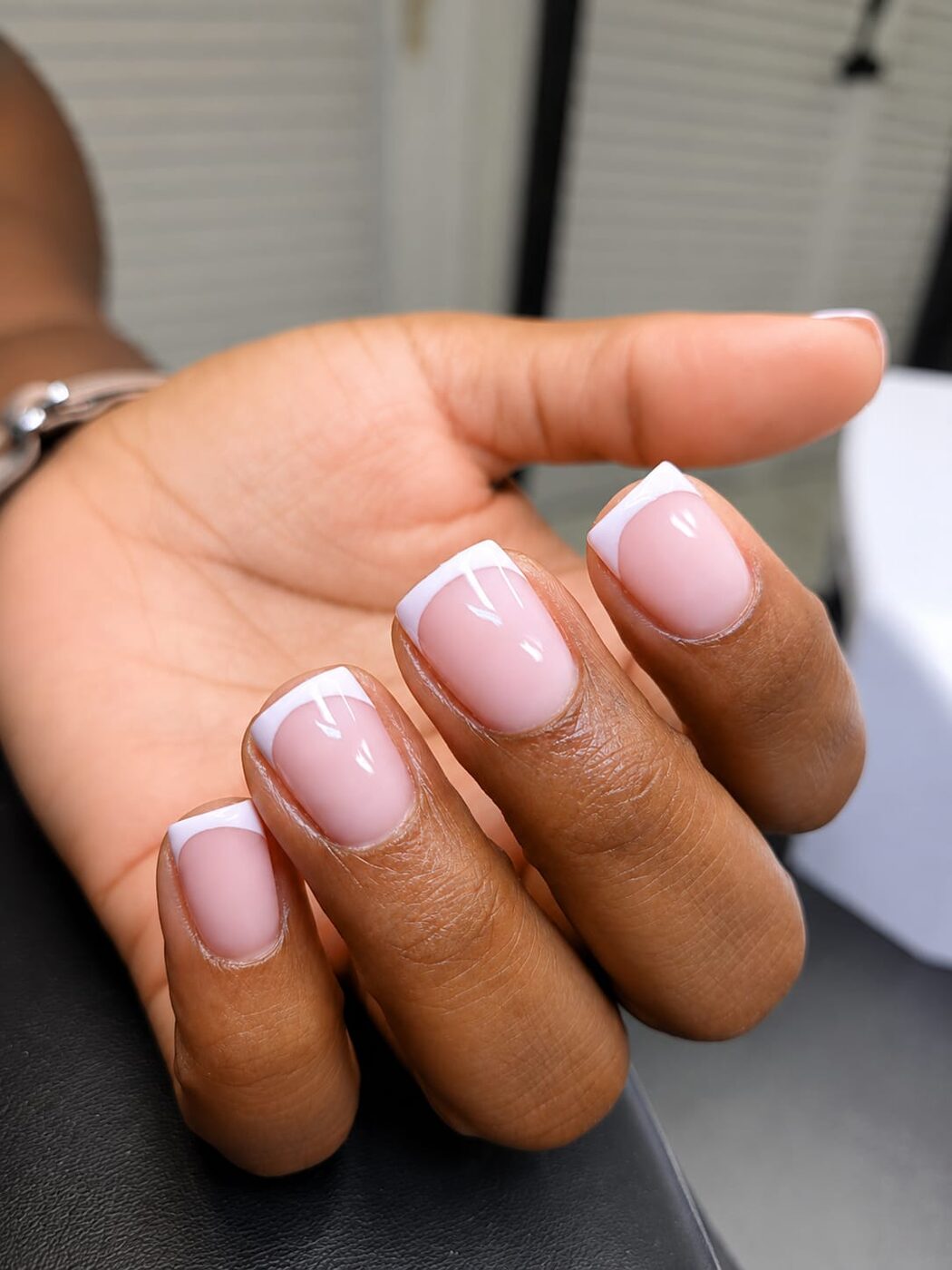 Structured manicure with clear polish